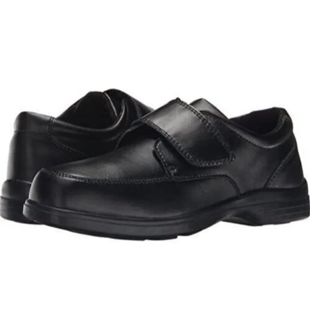 Hush Puppies Gavin Dress Shoes Kids 9M Black Leather Hook Loop Strap‎ Moc Toe